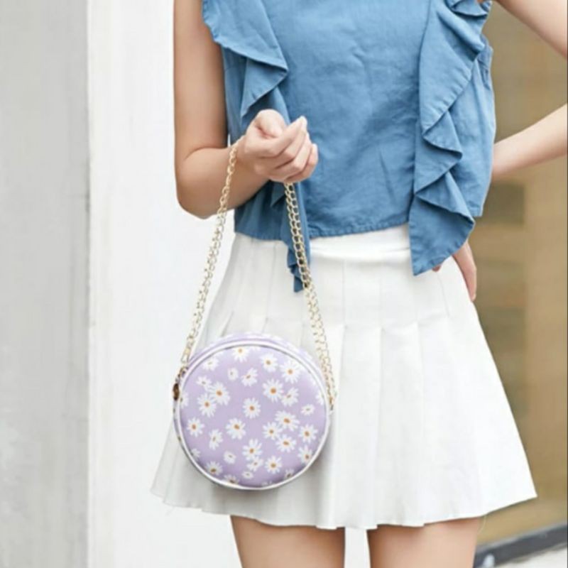 Dem_sare - KDS009 DAISYKA Tas Wanita Tas Selempang Wanita Mini Sling Bag Tas Bahu Bulat Tali Rantai