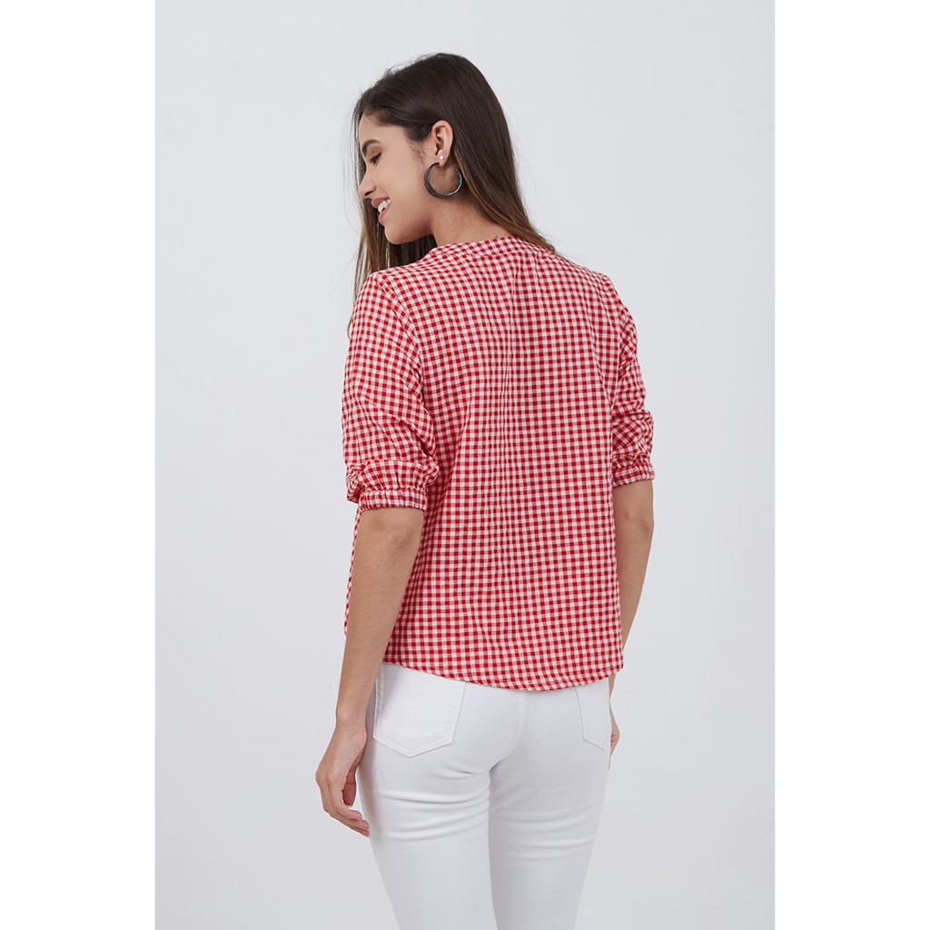 Sorabel - Sree Plaid Simple Blouse/ Kemeja Wanita Motif Kotak-kotak Collar Neck Lengan 3/4-8