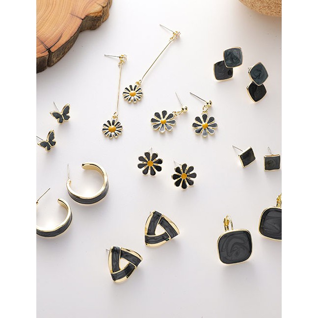 LRC Anting Tusuk Fashion Alloy Dripping Glaze Butterfly Flower Geometric Alloy Earrings K96982