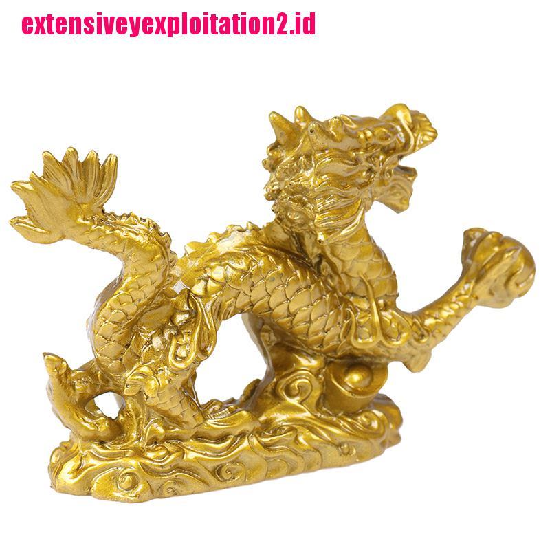 &lt; E2id &amp; &gt; Ornamen Patung Naga Zodiak Cina Warna Emas Untuk Dekorasi Rumah