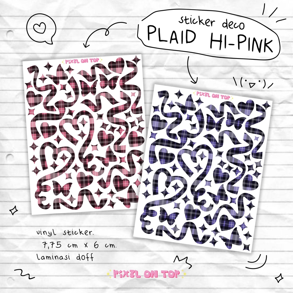 

Sticker Deco 'Plaid Hi-Pink' by PIX3L ON TOP | Confetti Ribbon Aesthetic Dark Gothic Stiker untuk Toploader Jurnal Photocard Polco KPOP Kiss Cut Set Vinyl Purple Black