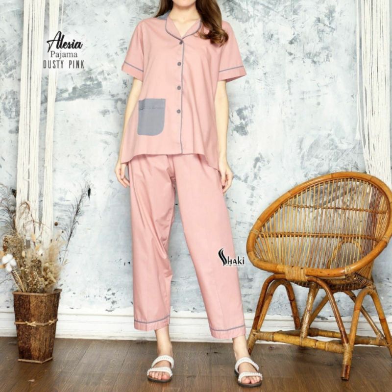 Piyama one set - One set lengan pendek - Baju tidur lengan pendek - One set polos busui