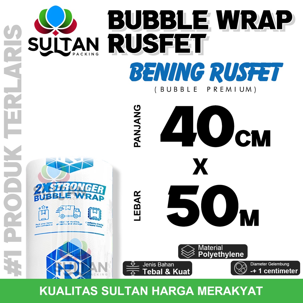 

Bubble Wrap 40cm x 50meter RUSFET BENING Bubblewrap TERMURAH / ROLL
