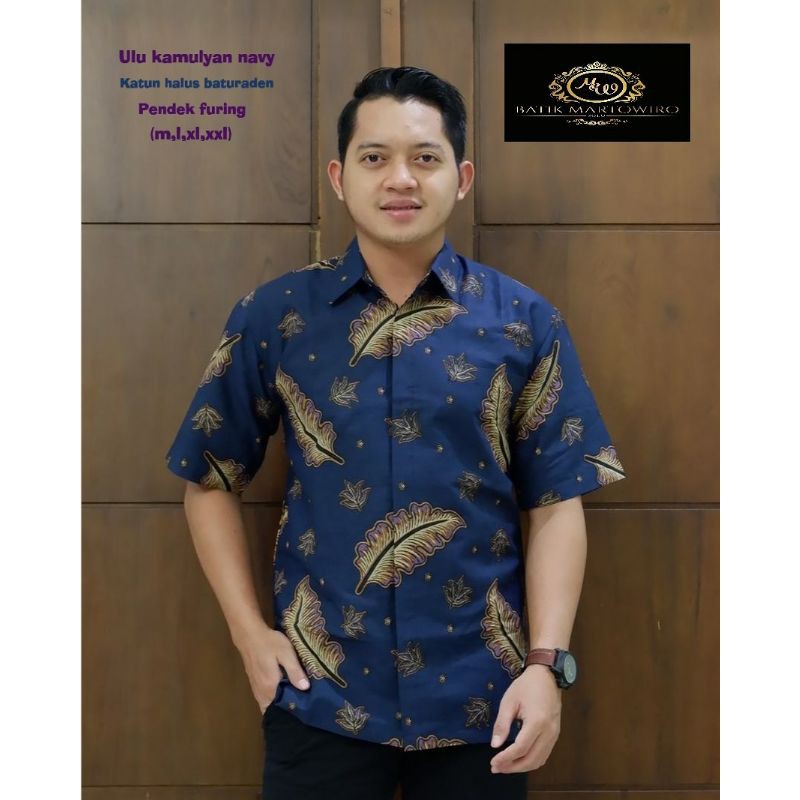 Kemeja Batik Warna Navy Batik Lengan Pendek Navy Batik Navy Terbaru Hem Batik Warna Navy ULU NAVY