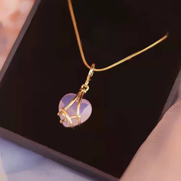 Kalung Rantai Emas 18K Liontin Hati Hias Cubic Zirconia Untuk Wanita Barbie