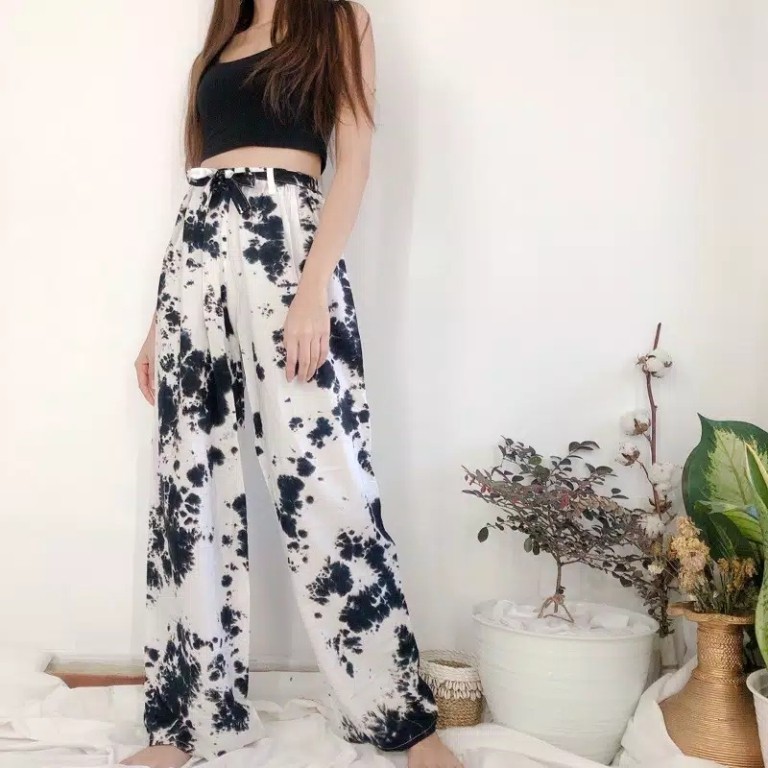 CELANA KULOT PANJANG TIE DYE BALI-HITAM-PUTIH