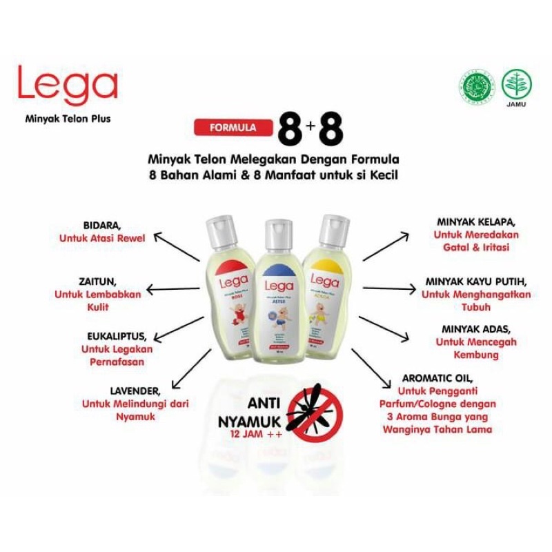 LEGA Minyak Telon Plus Varian Rose, Acacia, dan Aster 70ml