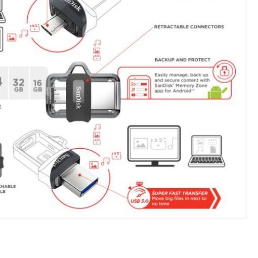 ☃ SanDisk Dual Flashdrive OTG 16/32/64/128GB Micro OTG Y USB Flash Disk OTG 150M/S USB3.0 emas Super