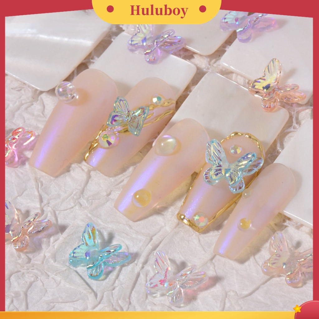 Huluboy Huluboy♡ 8pcs Ornamen Kupu-Kupu Berlian Imitasi Double Layer Untuk Nail Art Wanita