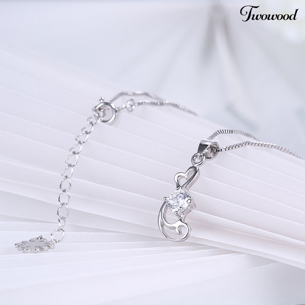 Twowood SILVERHOO Women Necklace Heart Shape Cubic Zirconia 925 Silver Hollow Out Pendant Long Lasting Clavicle Chain for Wedding