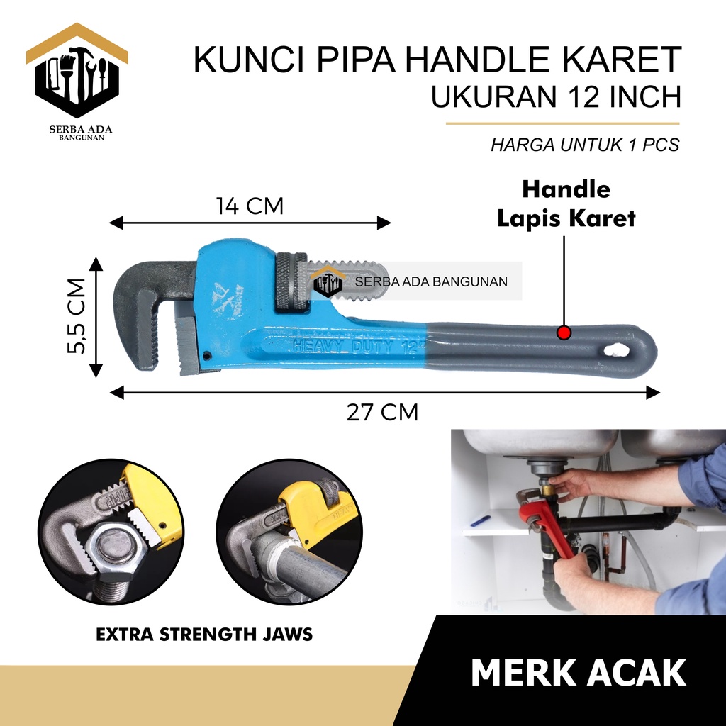 KUNCI PIPA / PIPE WRENCH GAGANG KARET KUALITAS BAGUS MURAH