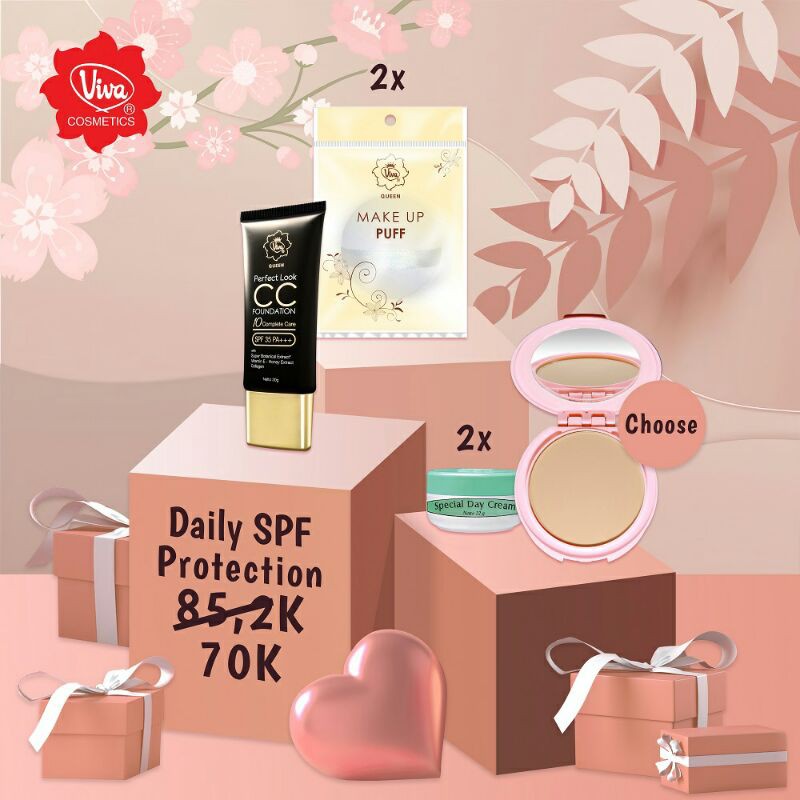 Paket CC Cream Foundation SPF 35 Bright Beauty Compact Powder Special Day Cream Make Up Puff Viva