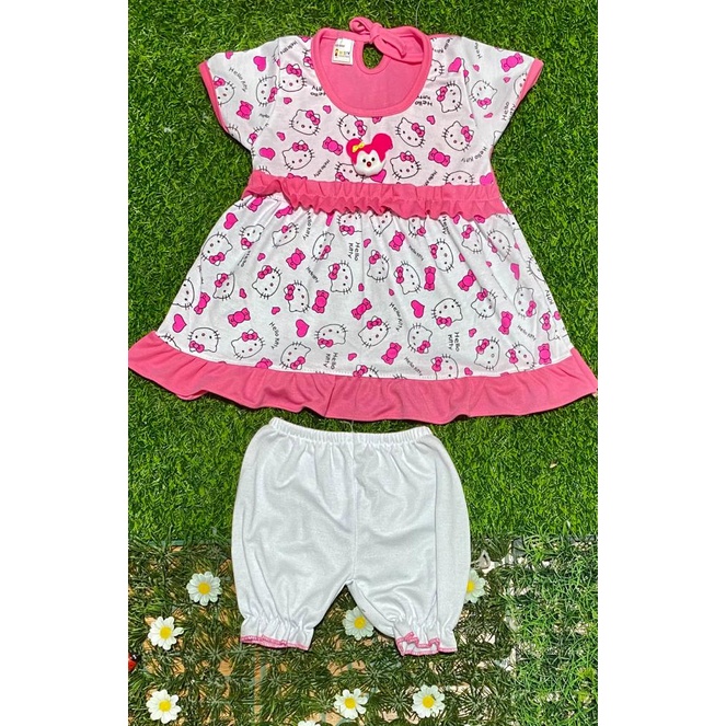 baju anak perempuan dress motif hello kity setelan 3-18bulan