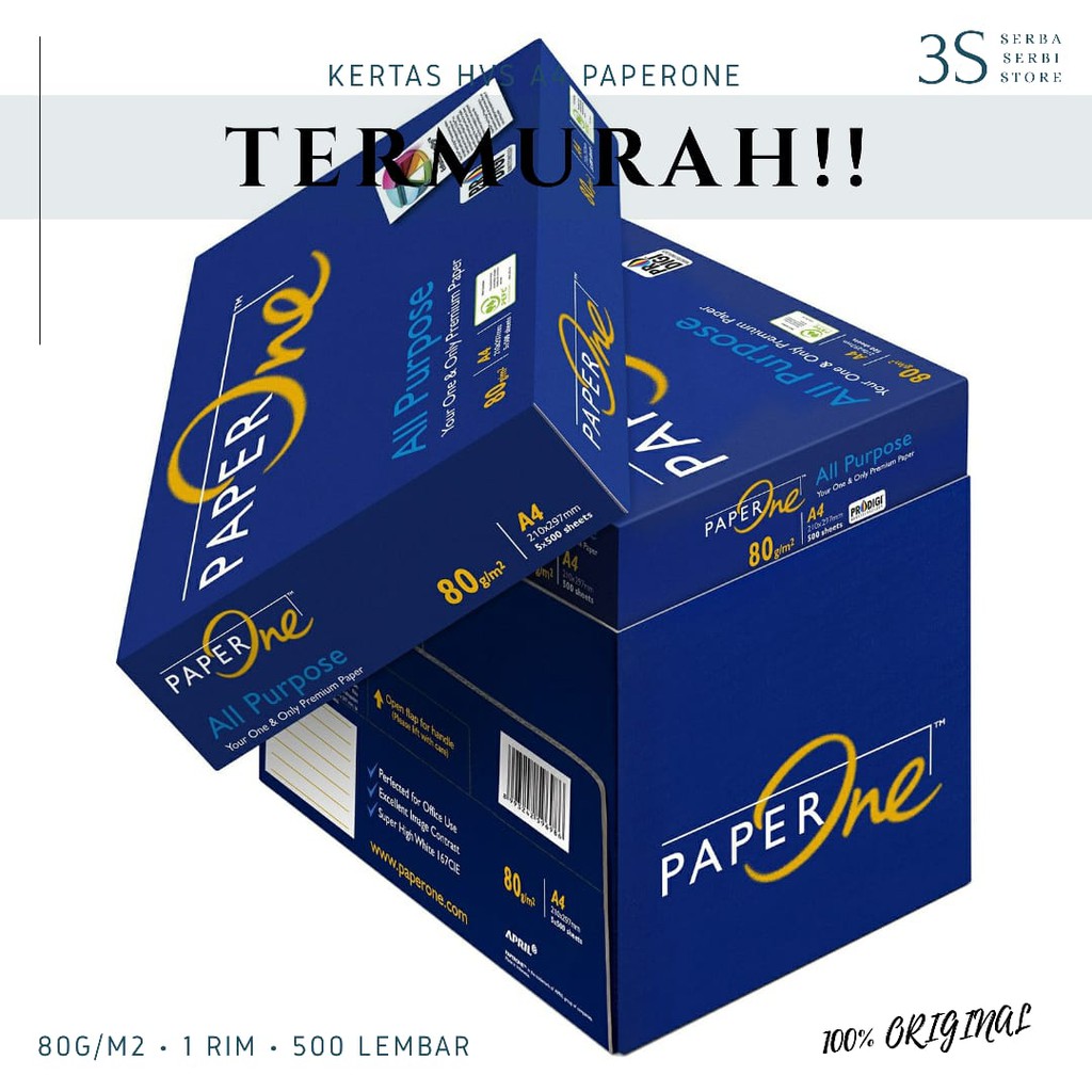 

Kertas HVS PAPERONE A4 80 Gram Office Paper Print 1 DUS / KARTON 5 Rim / HARGA GROSIR