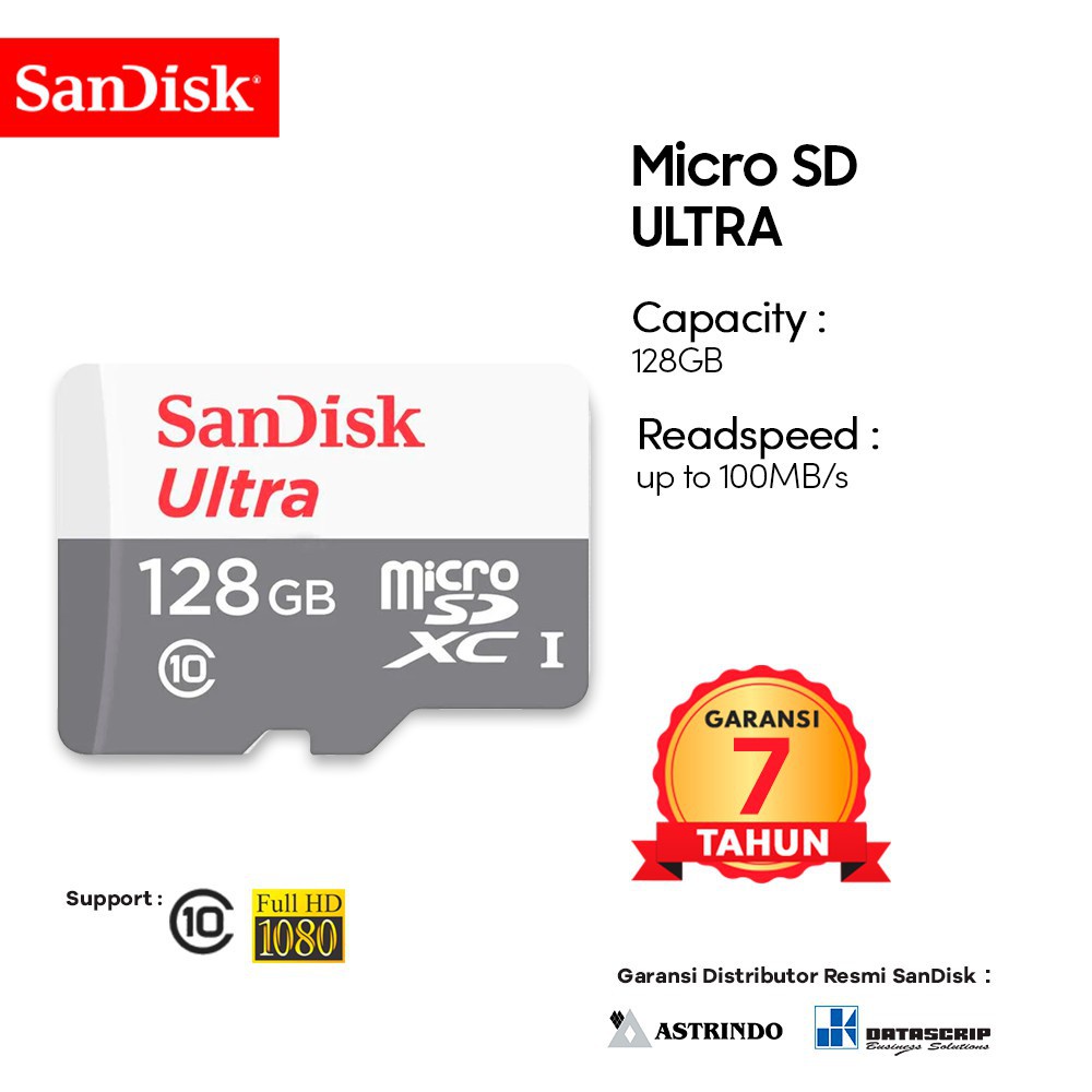 [BS] MICRO SD SANDISK ULTBS CLASS 10 100MB/S MICROSD MEMORY 16 32 64 128GB CARD CCTV