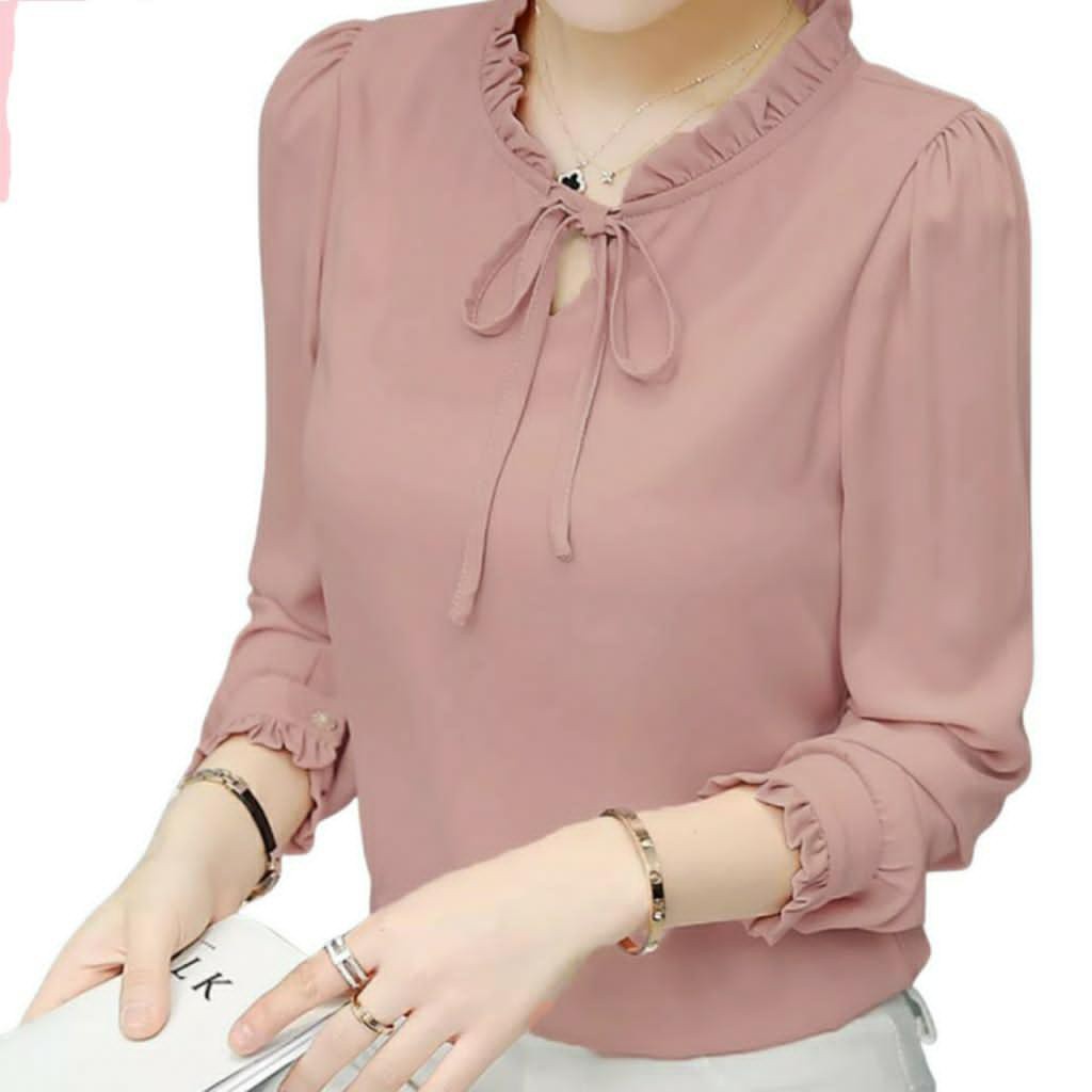 Tq88indonesia Fashion Blus Wanita Polos Lengan Panjang Terbaru  /  Blouse Aurelia /  Ootd / Baju Santai Cewek / Baju Atasan Wanita Kekinian