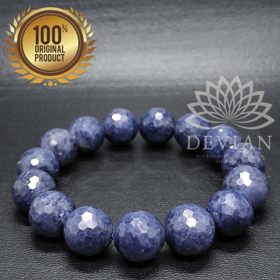 Gelang Batu Blue Safir HQ Cutting 12mm Asli dan Natural