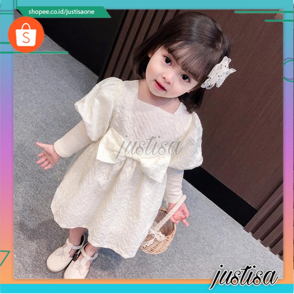 Promo !! Dress simple anak cewek / dress embossed ribbon salsabilla ukuran 2-4tahun / Dress anak perempuan / Dress bestseller