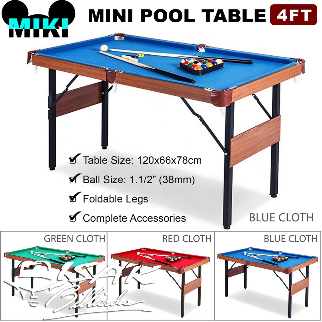 MIKI 4-ft Mini Pool Table- Mainan Hadiah Anak Meja Billiard MDF 4FT Biliar Foldable Leg Kaki Lipat