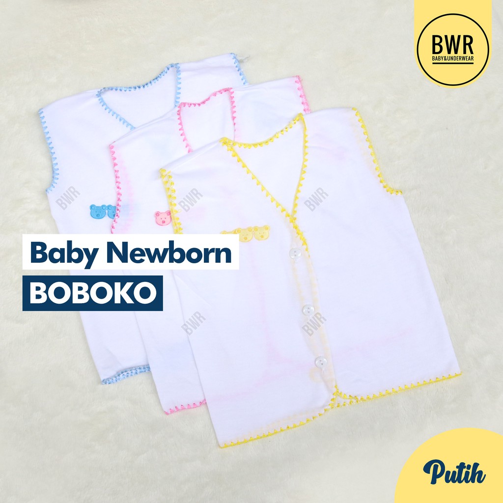 Baju Boboko Bordir PUTIH | Baju Kancing Bayi Newborn Putih - Bwr