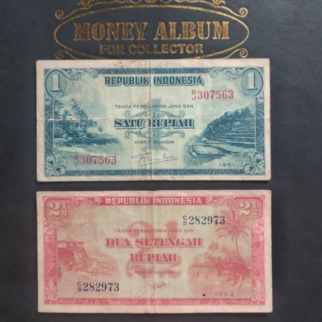 Uang kuno 1 & 2 setengah rupiah set seri pemandangan alam tahun 1951&1953