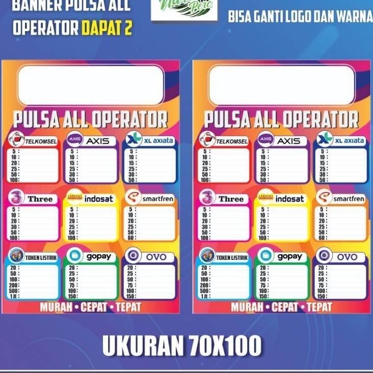 Banner Konter Pulsa All Operator Ukuran 70X100 Dapat 2