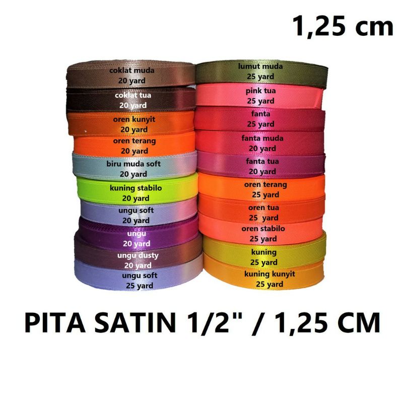 Pita satin 1/2 inchi / 1,25 cm per roll