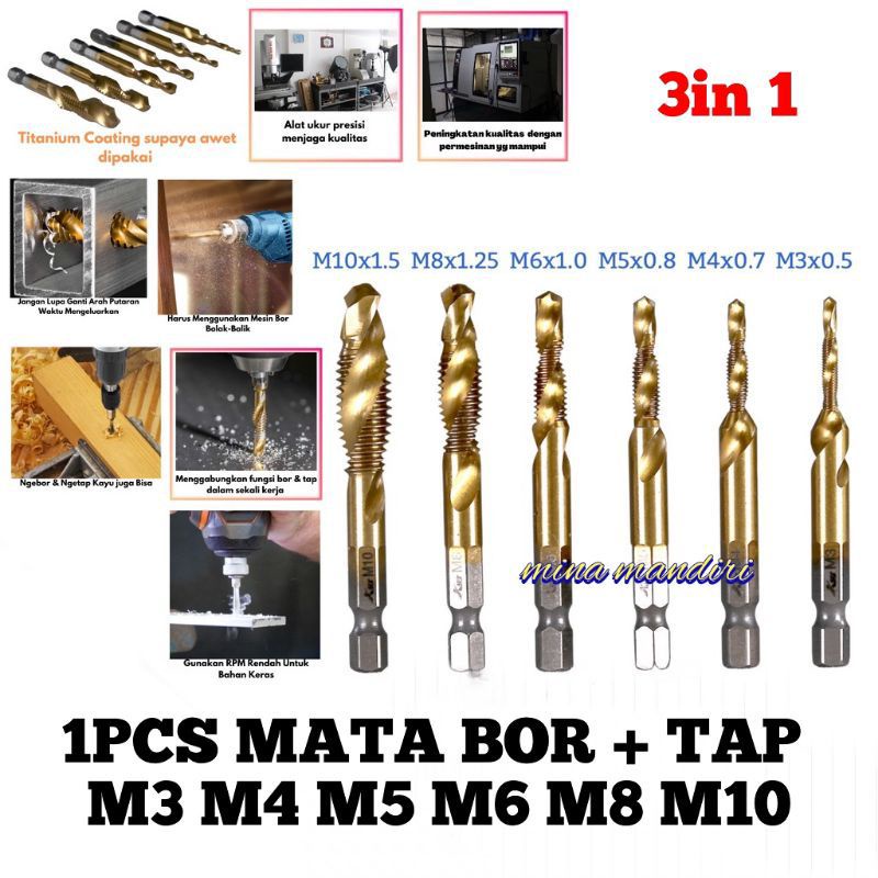 Mata Bor Tap drill Tap M3 M4 M5 M6 M8 M10 Alat Pembuat Ulir/Drat Baru