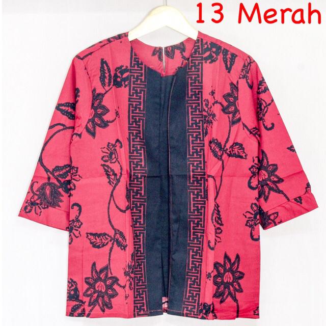 VL88 - Atasan baju batik wanita lengan panjang u/ blouse muslimah & hijaber bahan katun strecth-13. Merah