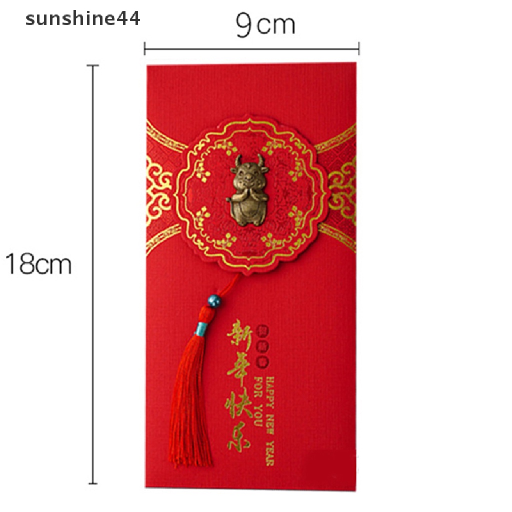 Sunshine 2pcs Amplop Angpao Merah Motif Bordir Untuk Tahun Baru Cina / Imlek