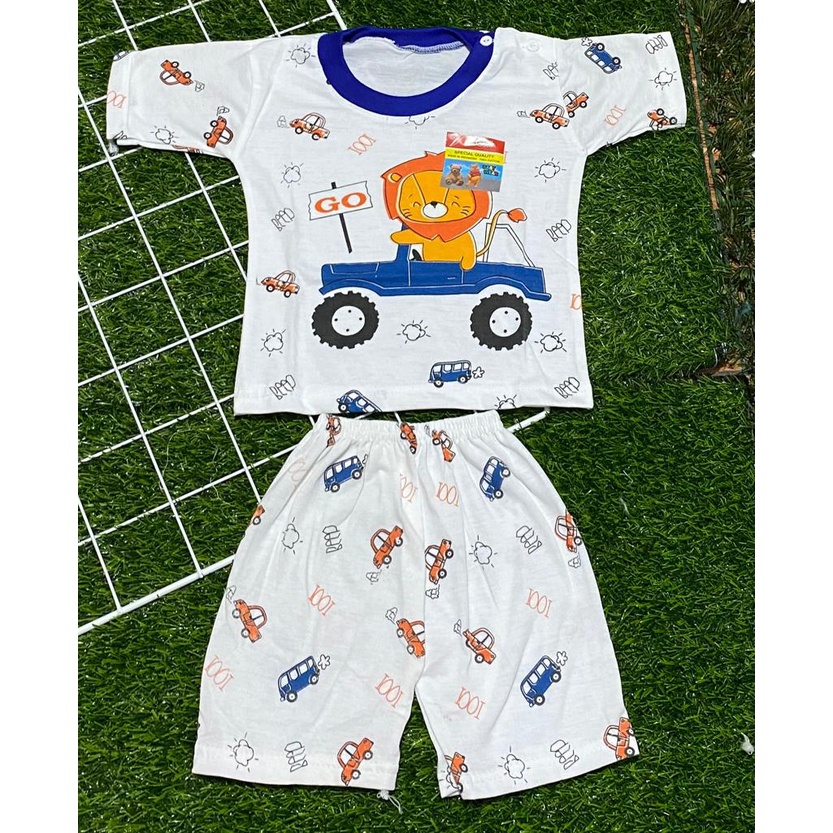 baju anak lucu murah motif singa mobil setelan pendek 3-18 bulan (PD 032)