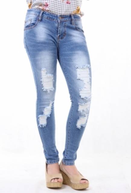 Ripped Skinny Jeans Wanita JSK jeans Celana Panjang Denim Jeans