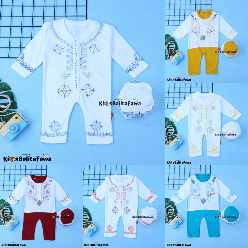 (PUTIH) Koko Jumper Naufal uk 0-12 Bulan / Baju Muslim Baby Anak Laki Romper All Size Bayi Newborn Babycinnamon