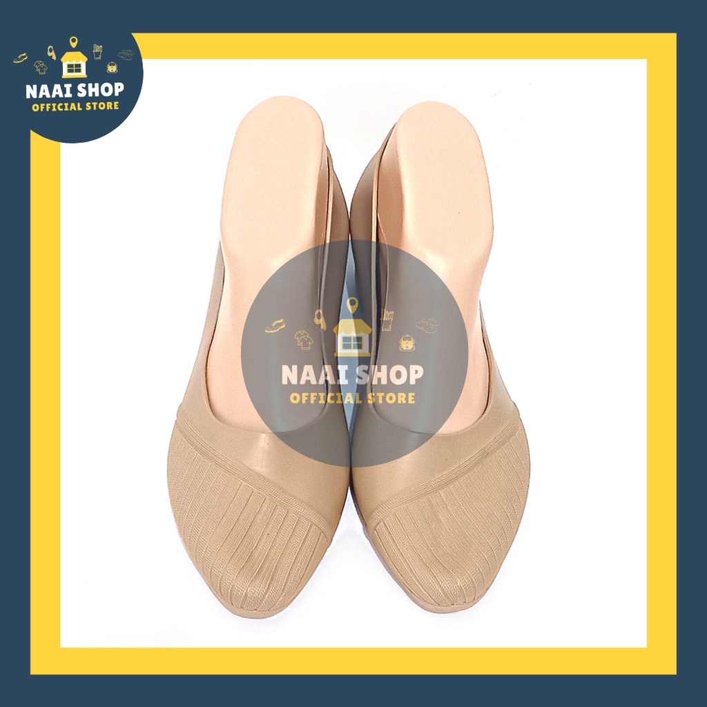 Sepatu Wanita Wedges Model Salur Kekinian Tinggi Heels -+ 4 CM Size 36-40 Wedge Jelly Shoes Kasual Cewek Korea Style Terbaru Sepatu Kerja Sekolah Kuliah Slop Hak Sedang Murah Slip On Karet Terlaris Sepatu Fashion Selop Import Premium Karis 6388 Naai