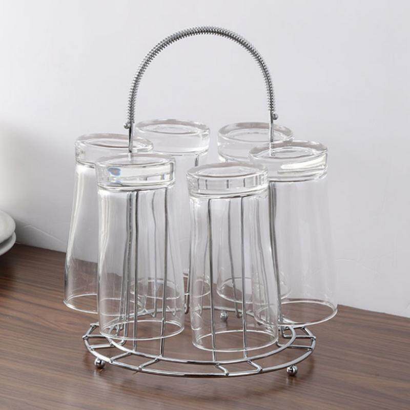 Mi.more Rak Gelas 6Cups Perak Stand Holder Cangkir Stand Gelas Sampanye Dengan Sasis Putih /Stand Glass Stainless Tempat Cangkir / Gelas Stand / Tempat Gelas Gantung