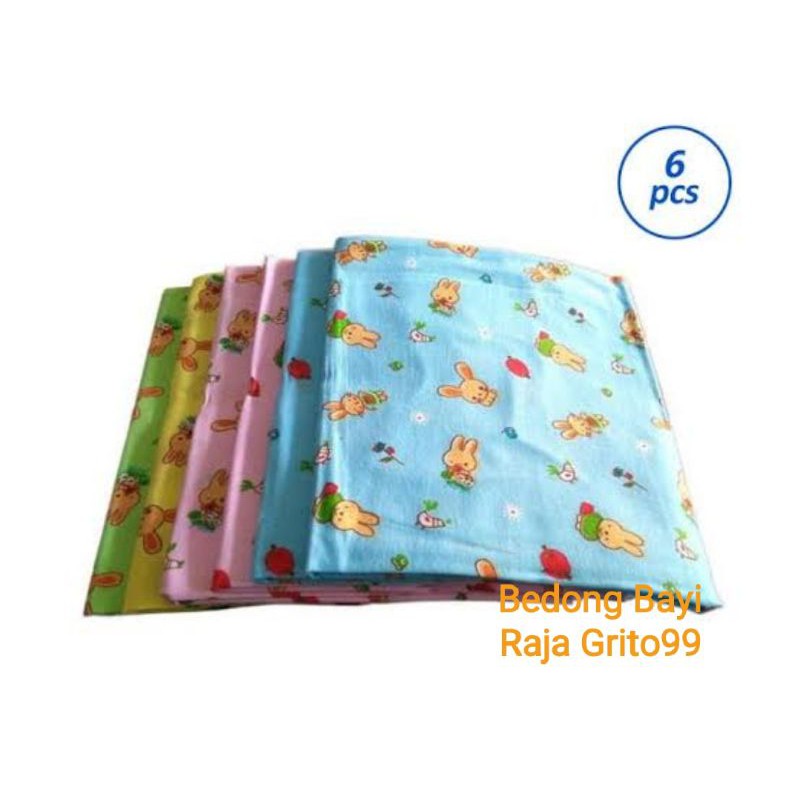 1/2 lusin kain bedong super jumbo, 110 x 90 motif gambar random tabur dan runstop, bahan flanel isi 6 pcs - Grosir