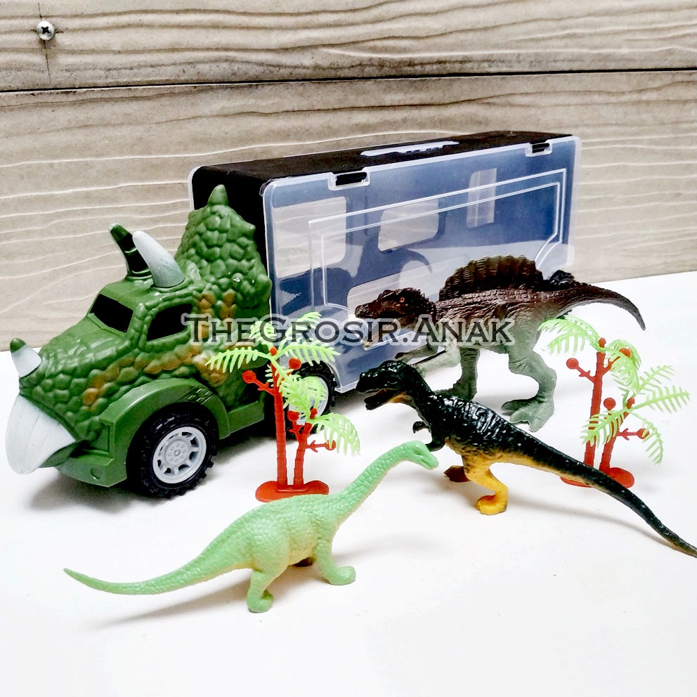 Dinosaur Rhino Truck Trailer Mainan Truk Hewan Animal Dino Dinosaurus Miniatur Jurassic World