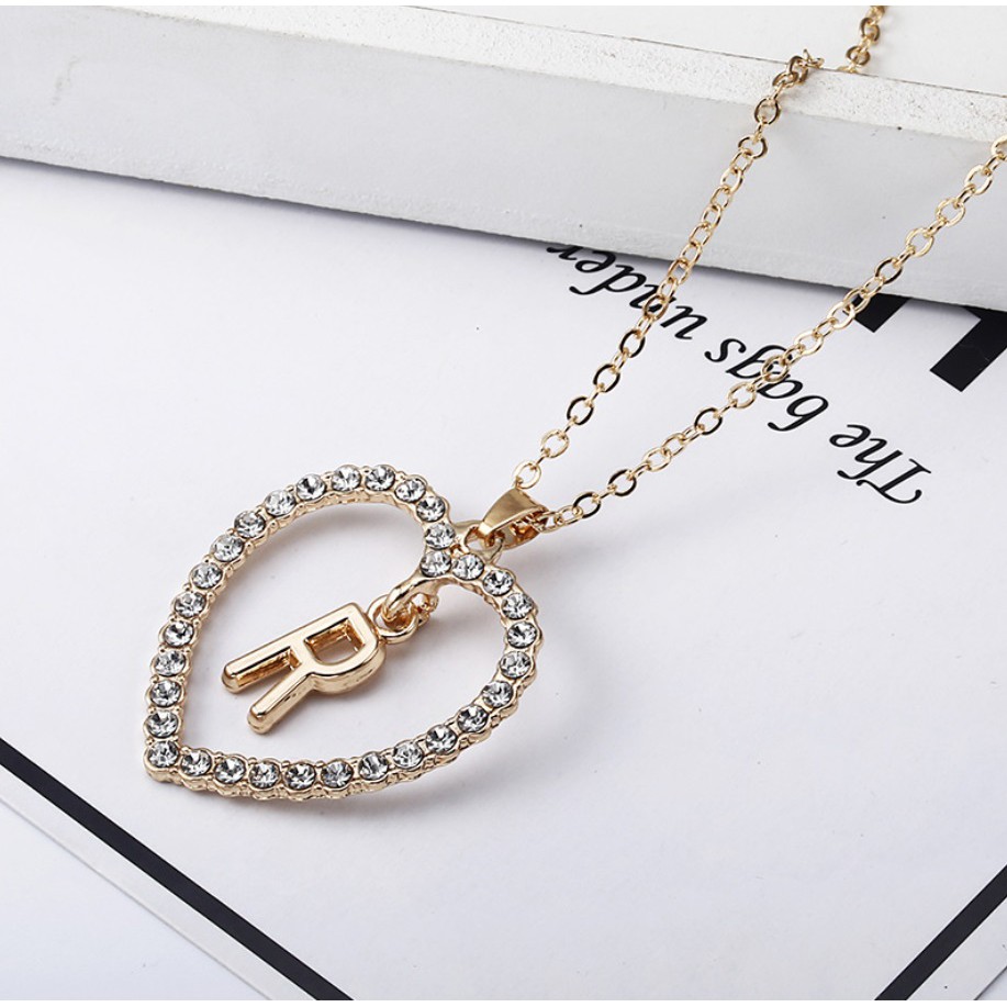 Kalung LIONTIN ALFABET Rantai 26 Huruf Korea Fashion Wanita Love Inisial Nama Abjad Alloy A - T