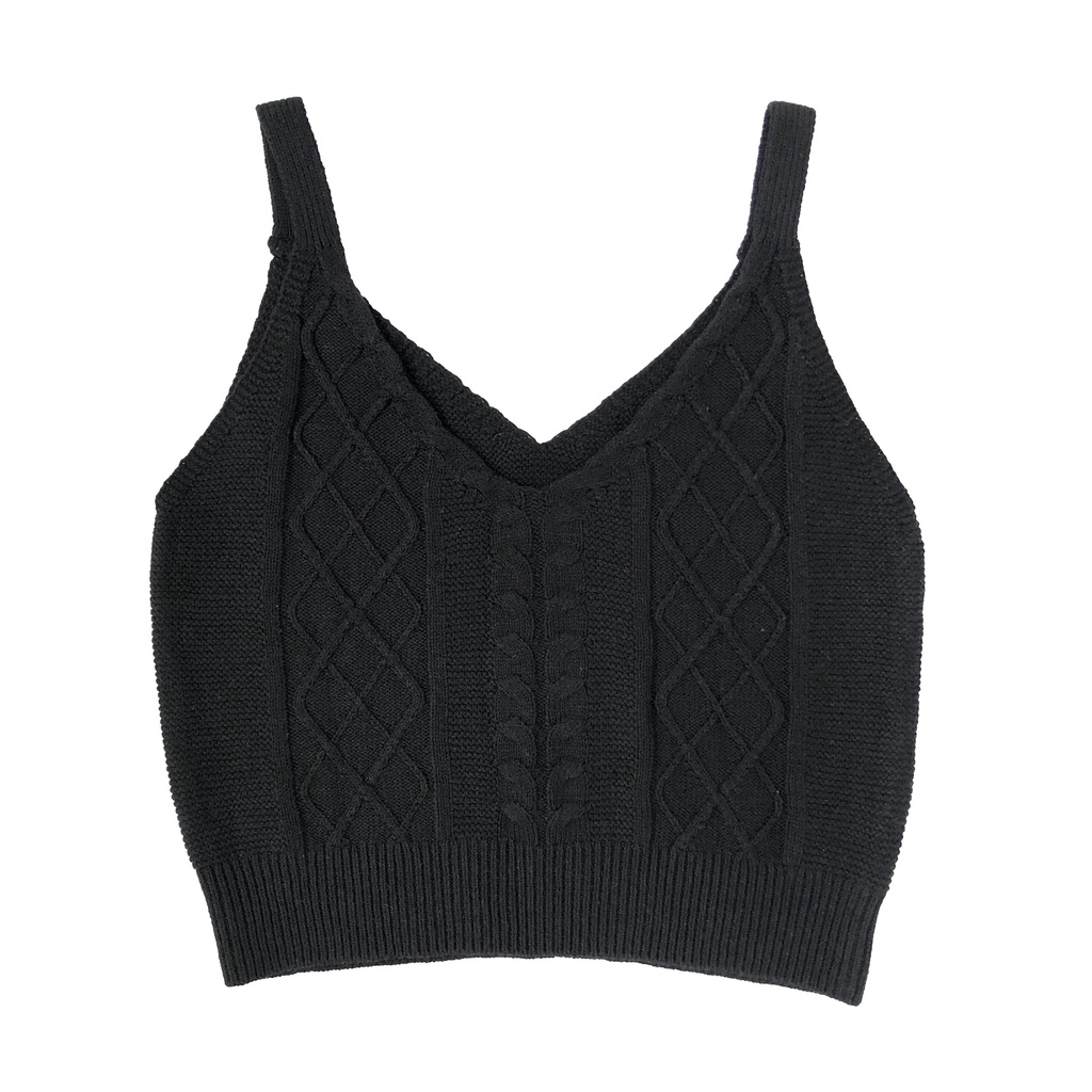 CROP TANK TOP RAJUT HITAM OUTER JAPAN IMPORT