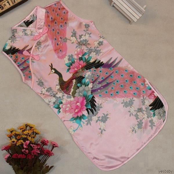 dress cheongsam anak / dress xincia edisi imlek motif burung merak