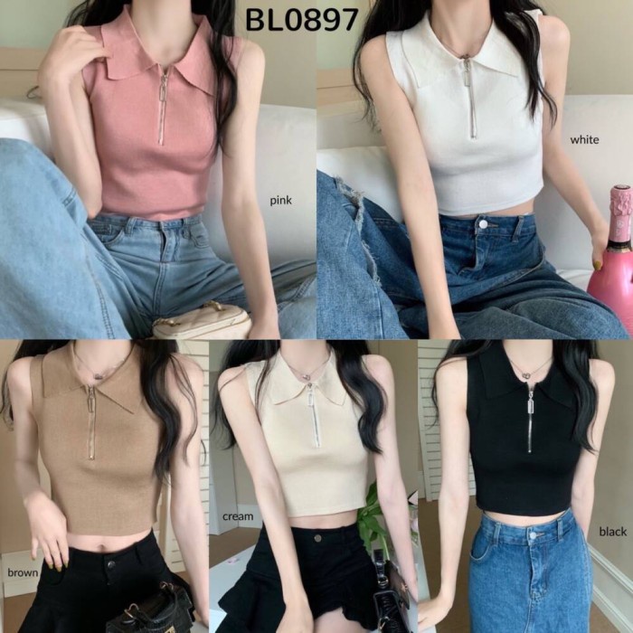 blouse atasan wanita Julie Zipper Sleeveless Knit Top