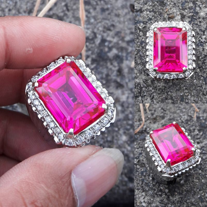Cincin Batu Rose Siam Kotak