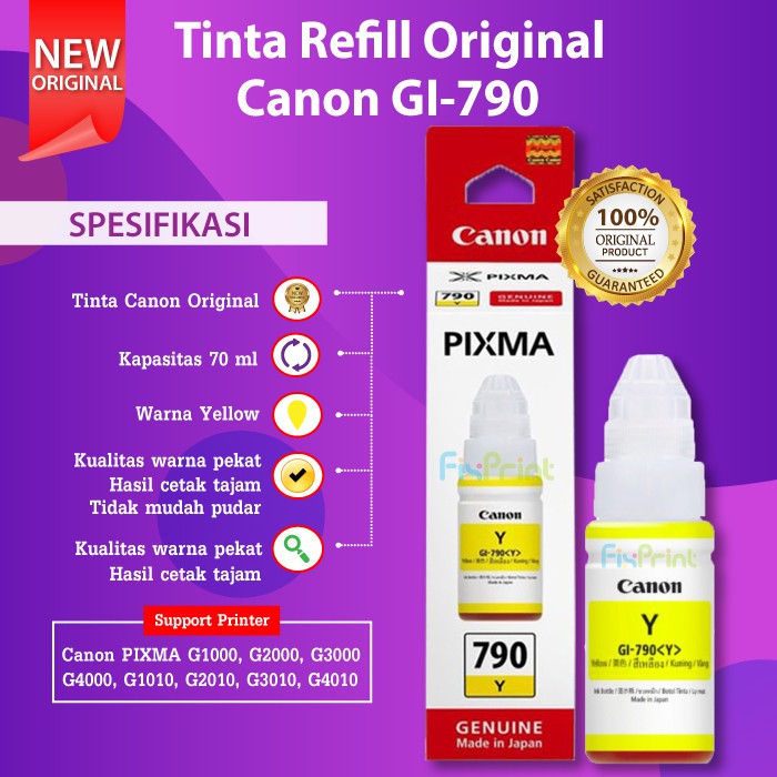 Tinta Canon GI790 GI-790 Original Refill Printer G1000 G2000 G3000 G4000 G1010 G2010 G3010 G4010