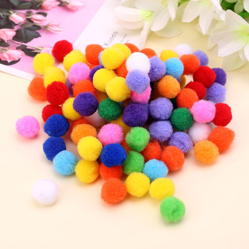 Mary 100Pcs Pompom Kerajinan Berbulu Bulat Lembut Warna Campur Pom Pom 20mm Kerajinan Tangan DIY