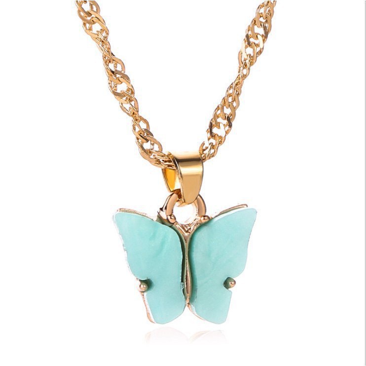 Fashion Kalung Kupu-kupu Gradien Biru Gelang In Rantai Butterfly Necklace Bracelet Klavikula L103