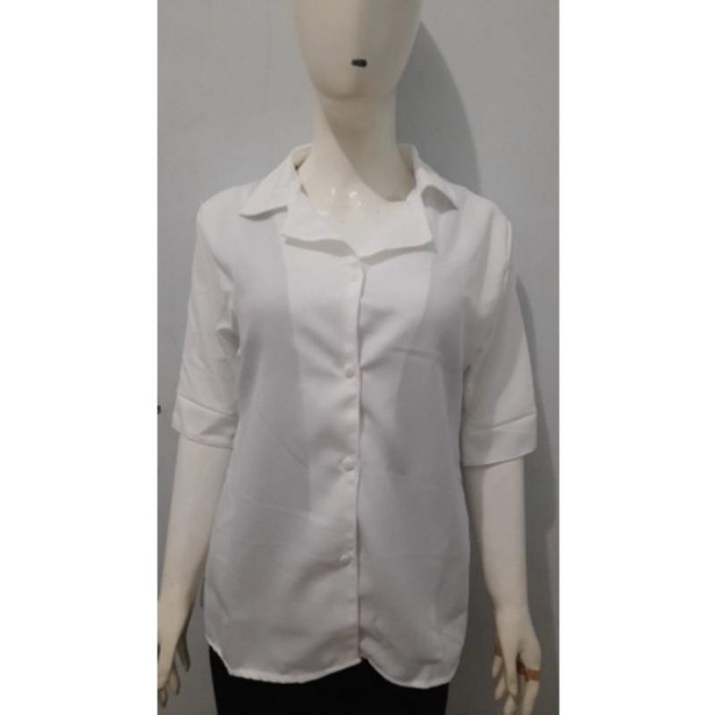 Kemeja Wanita Korea Style Jumbo Lengan Pendek Terkini 2021-Putih