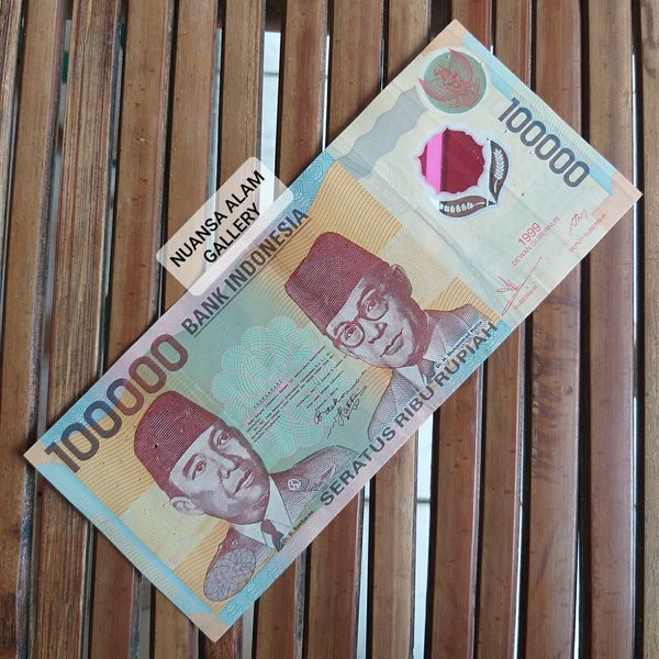 ASLI Barang Antik Koleksi Nostalgia Uang Polymer Kuno Indonesia 100 000 Rupiah Soekarno Hatta 1999