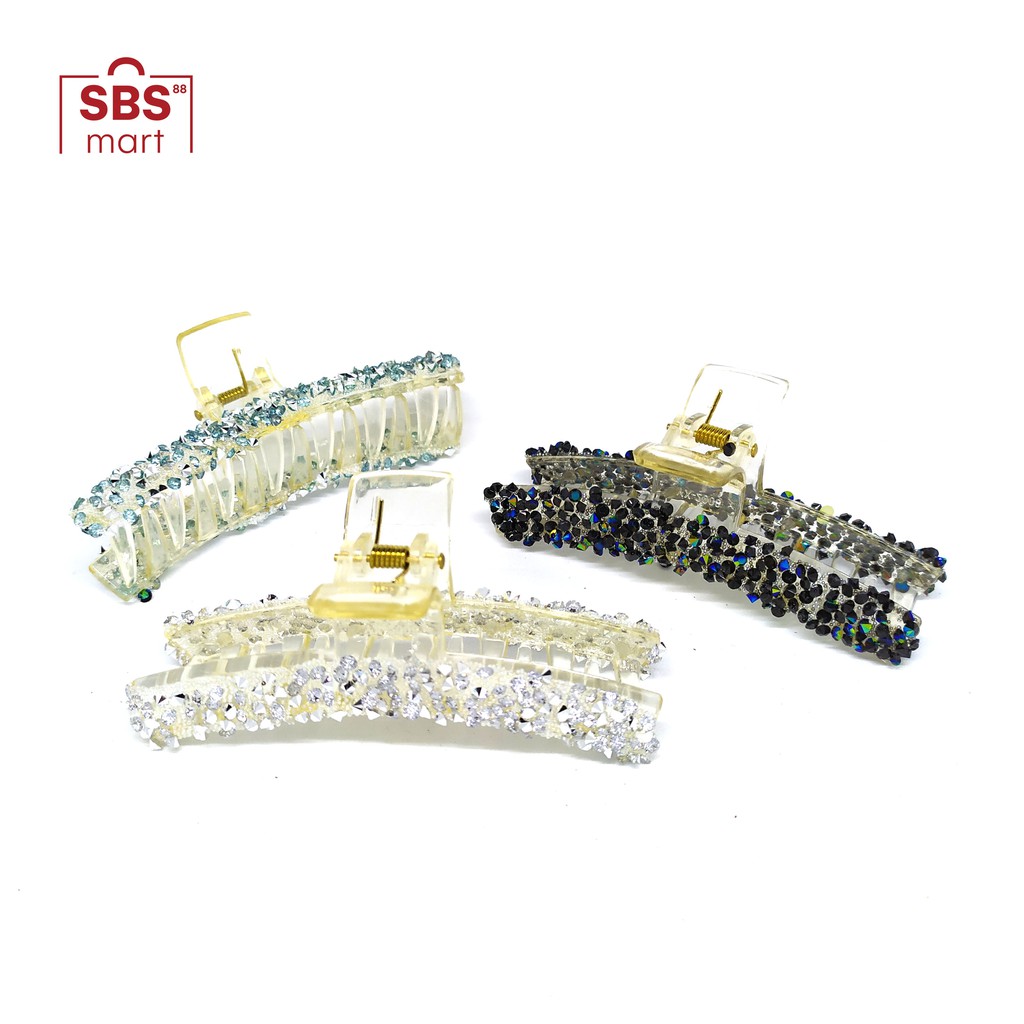 JEPIT RAMBUT BENTUK T Transparan 10cm dengan Krystal Permata Elegan - Rhinestone Hair Claw Clips