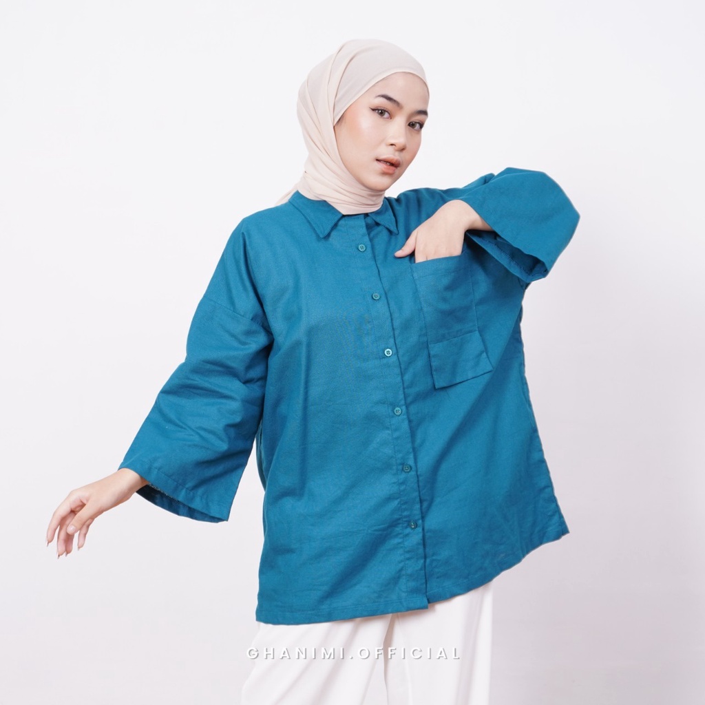 Ghanimi - Laura Shirt / Kemeja Linen Oversized / kemeja polos / kemeja katun / kemeja kerja / kemeja timeless / kemeja oversized / kemeja casual / atasan kerja / baju kerja / atasan polos / atasan oversized / baju oversized