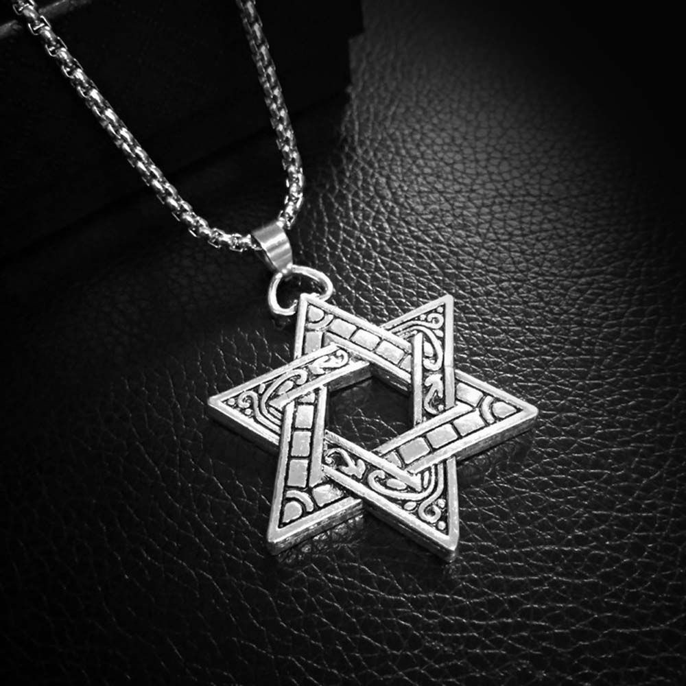 Needway  Vintage Men's Necklace Cold Locomotive Accessories Six-pointed Star Necklace Wind Male Geometric Personality Simple Hip Hop Fashion Jewelry/Multicolor